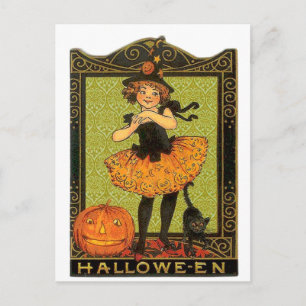 Cartão Postal Figurino de Halloween e Gato