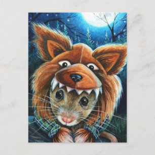 Cartão Postal Figurino de Halloween Werewolf Mouse Watercolor Ar