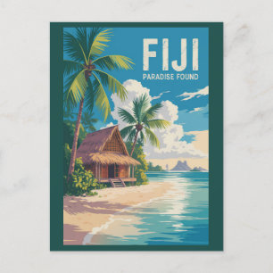 Cartão Postal Fiji Beach Hut Viagem Art Vintage