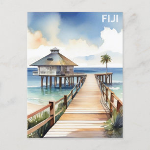 Cartão Postal Fiji Tropical Beach Resort Watercolor