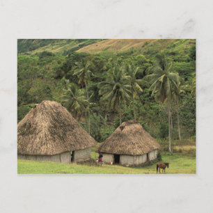 Cartão Postal Fiji, Viti Levu, Navala, casas tradicionais Bure