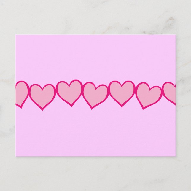 Cartão Postal Fila de Corações Rosa (Frente)