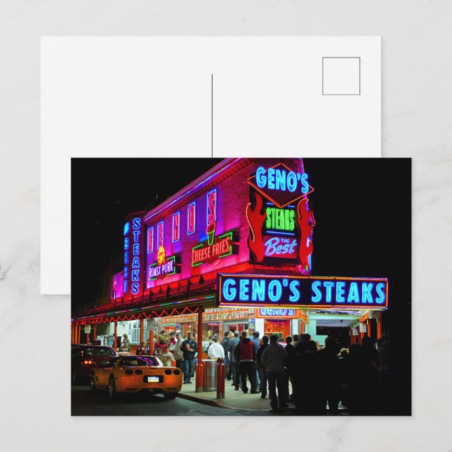 Cartão Postal Filadélfia, Geno's Steaks, (Frente/Verso)