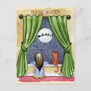 Cartão Postal Filha e Gatinho de Véspera de Natal Bonito