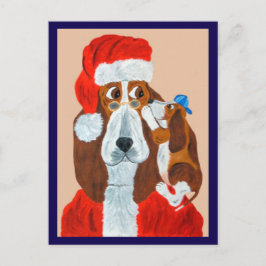 Cartão Postal Filhote de Basset contando ao Papai Noel seus dese