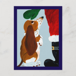 Cartão Postal Filhote de Basset recebendo um animal de estimação