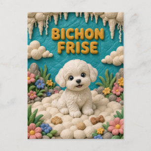 Cartão Postal Filhote de Bichon Frise Fofo, Cachorrinho