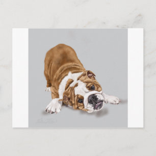 Cartão Postal Filhote de Bulldog em Brincadeira