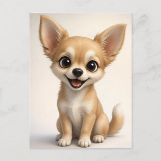 Cartão Postal Filhote de Chihuahua Fofo de Cabelo Comprido
