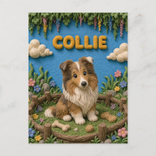 Cartão Postal Filhote de Collie Fofo, Cachorrinho