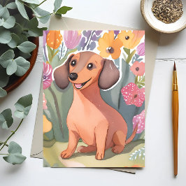 Cartão Postal Filhote de Dachshund | Cachorro Pet Aquarela
