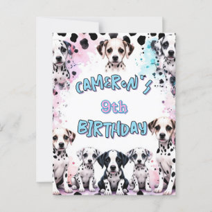 Cartão Postal Filhote de dálmata fofo de aniversário em aquarela