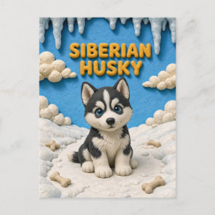 Cartão Postal Filhote de Husky Siberiano Fofo, Cachorrinho