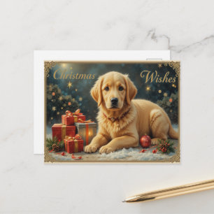 Cartão Postal Filhote de Natal Fofo com Presentes Caloroso Feria