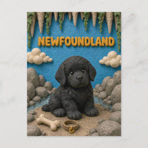 Cartão Postal Filhote de Newfoundland Fofo, Cachorrinho