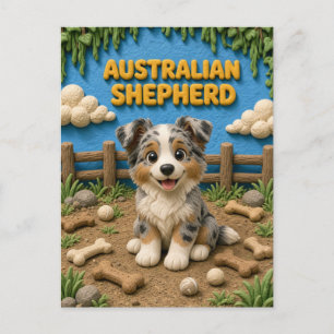 Cartão Postal Filhote de Pastor Australiano Fofo, Cachorrinho