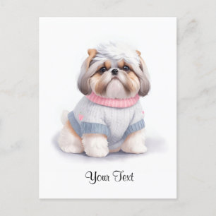 Cartão Postal Filhote de Shih Tzu em Aquarela Personalizado