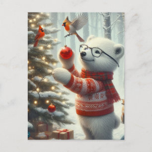 Cartão Postal Filhote de Urso Polar de Natal e o Cardinal