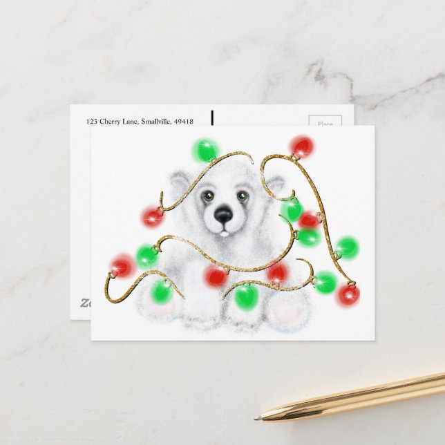 Cartão Postal Filhote de urso polar fofo de Natal, filhote de ur (Frente/Verso In Situ)