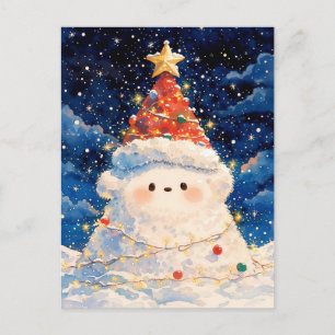 Cartão Postal Filhote de Urso Polar Fofo em Noite Estrelada do Á