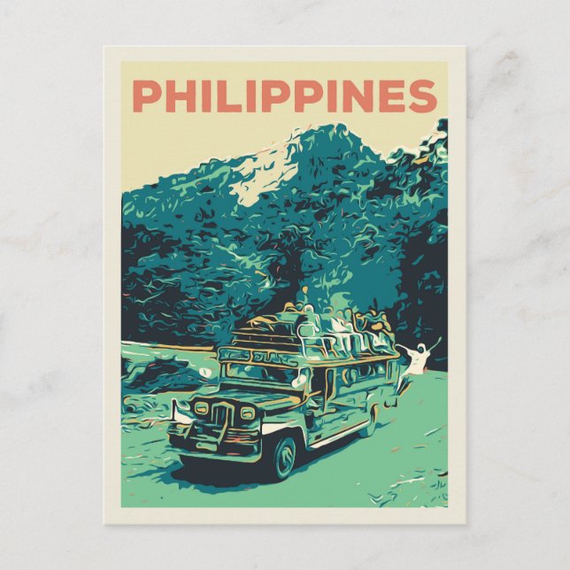 Cartão Postal Filipinas, jeepney em Luzon, central de cordilheir (Frente)