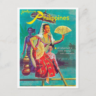 Cartão Postal Filipinas, mulheres em fantasias tradicionais