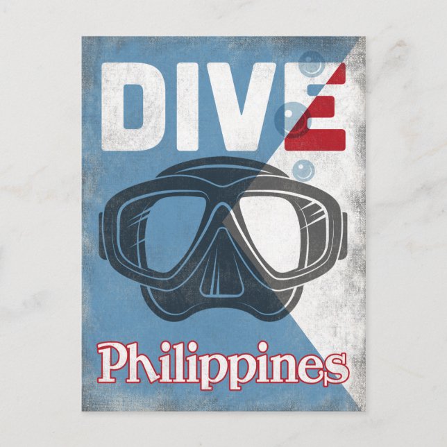 Cartão Postal Filipinas Vintage Scuba Diving Máscara (Frente)