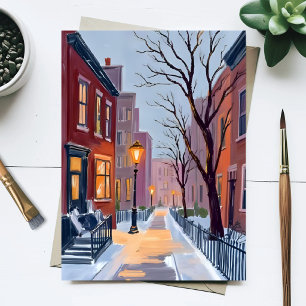 Cartão Postal Fim de Norte Inverno Boston Pintura em Aquarela