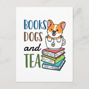 Cartão Postal Fim de Semana de Leitura de Livros, Cães e Chá