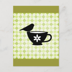 Cartão Postal Finch na teacup Silhouette