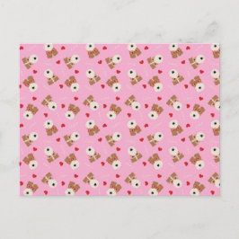 Cartão Postal Fio Fox Terrier Dog Copos Cardíacos Pink