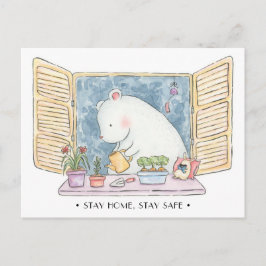 Cartão Postal Fique em casa fique seguro urso polar coelho aquar