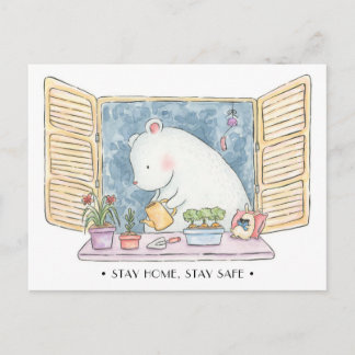 Cartão Postal Fique em casa fique seguro urso polar coelho aquar
