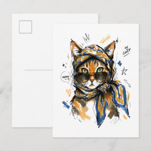 Cartão Postal Fique Legal Gato com Óculos de Sol & Cachecol Pais