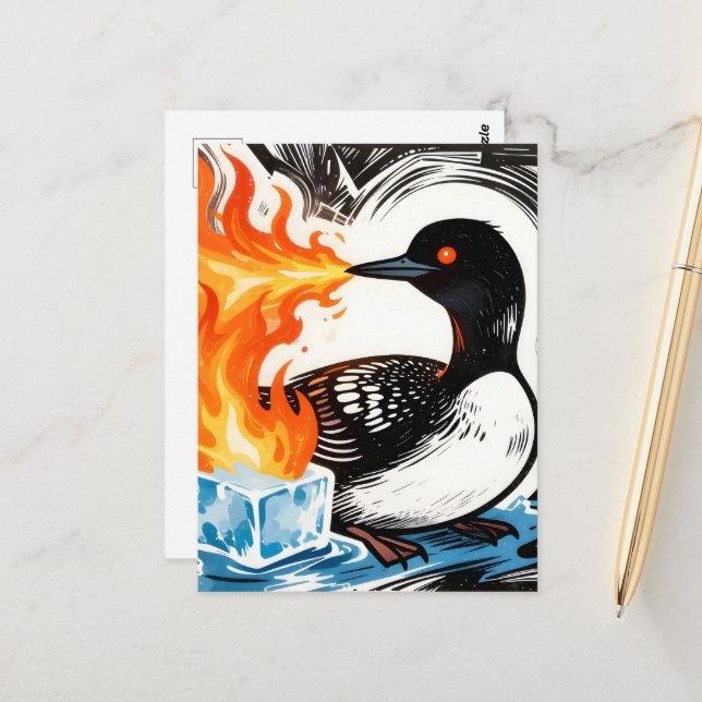 Cartão Postal Fire Breathing Loon Melting Ice (Frente/Verso In Situ)