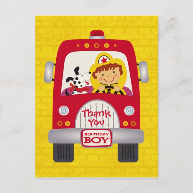 Cartão Postal Fire Truck Birthday Boy (Frente)