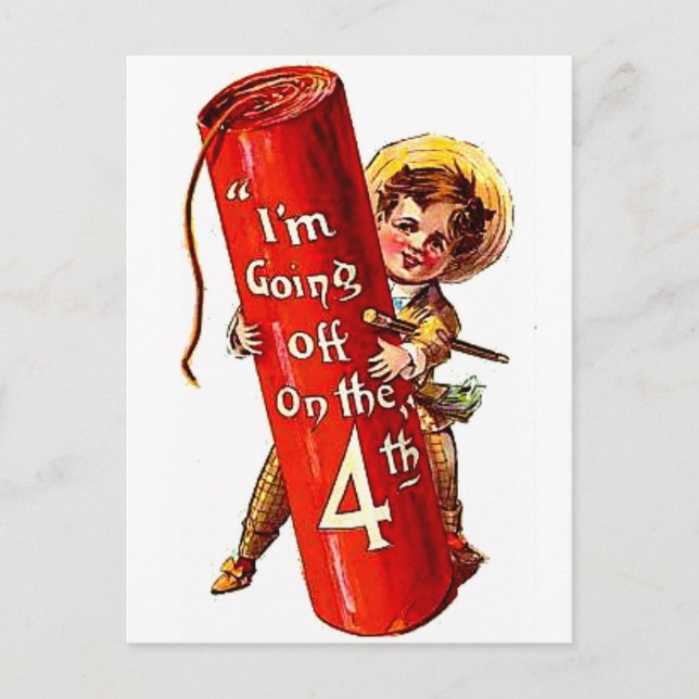 Cartão Postal Firecracker Boy Piada 4 de julho Vintcard Art (Frente)