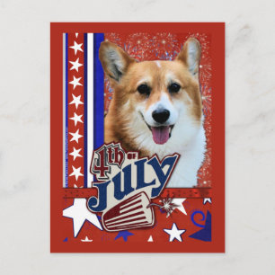 Cartão Postal Firecracker de 4 de julho - Corgi