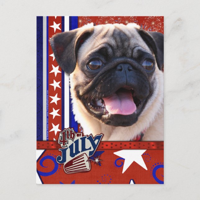 Cartão Postal Firecracker de 4 de julho - Pug (Frente)