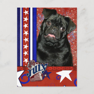 Cartão Postal Firecracker de 4 de julho - Pug - Ruffy