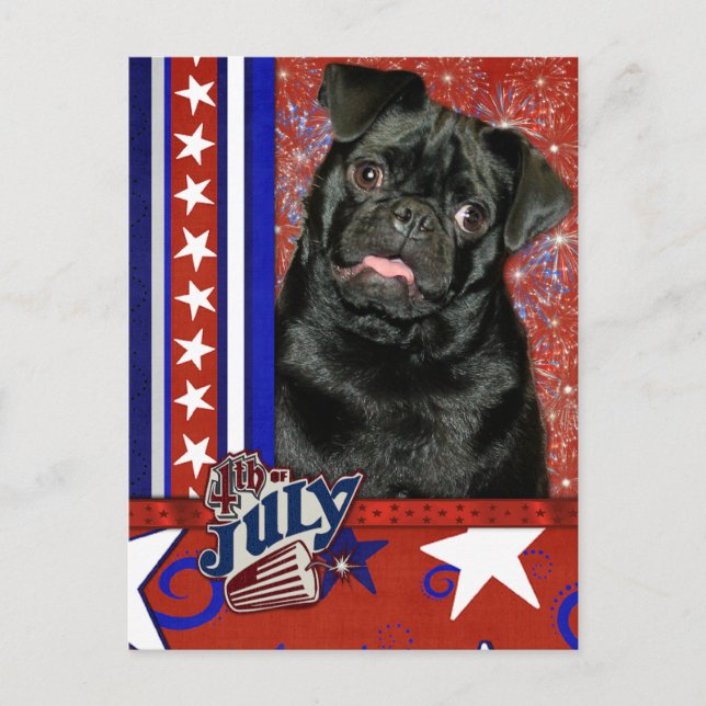 Cartão Postal Firecracker de 4 de julho - Pug - Ruffy (Frente)