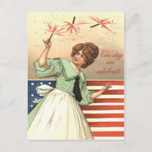 Cartão Postal Firecracker do Flag dos EUA para mulheres