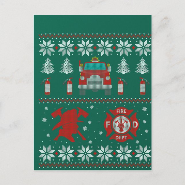 Cartão Postal Firemen Firefighter Christmas Ugly Xmas Sweater (Frente)