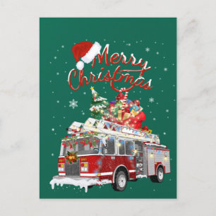 Cartão Postal Firetruck Santa Sleigh Fireman Christmas Firefight