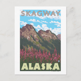 Cartão Postal Fireweed & Mountain - Skagway, Alasca