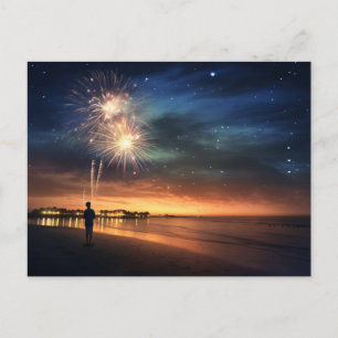 Cartão Postal Fireworks da Night Sky Beach