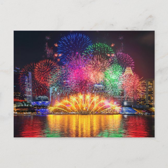 Cartão Postal Fireworks de Singapura (Frente)