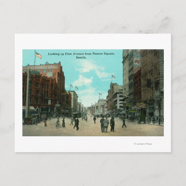 Cartão Postal First Ave View da Avenida Pioneer (Frente)
