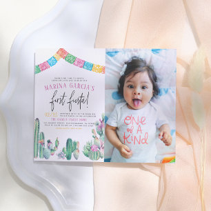 Cartão Postal First Fiesta Cactus Cute Girl Birthday Party Photo