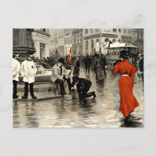 Cartão Postal Fischer - A Senhora em Vermelho (Frente)